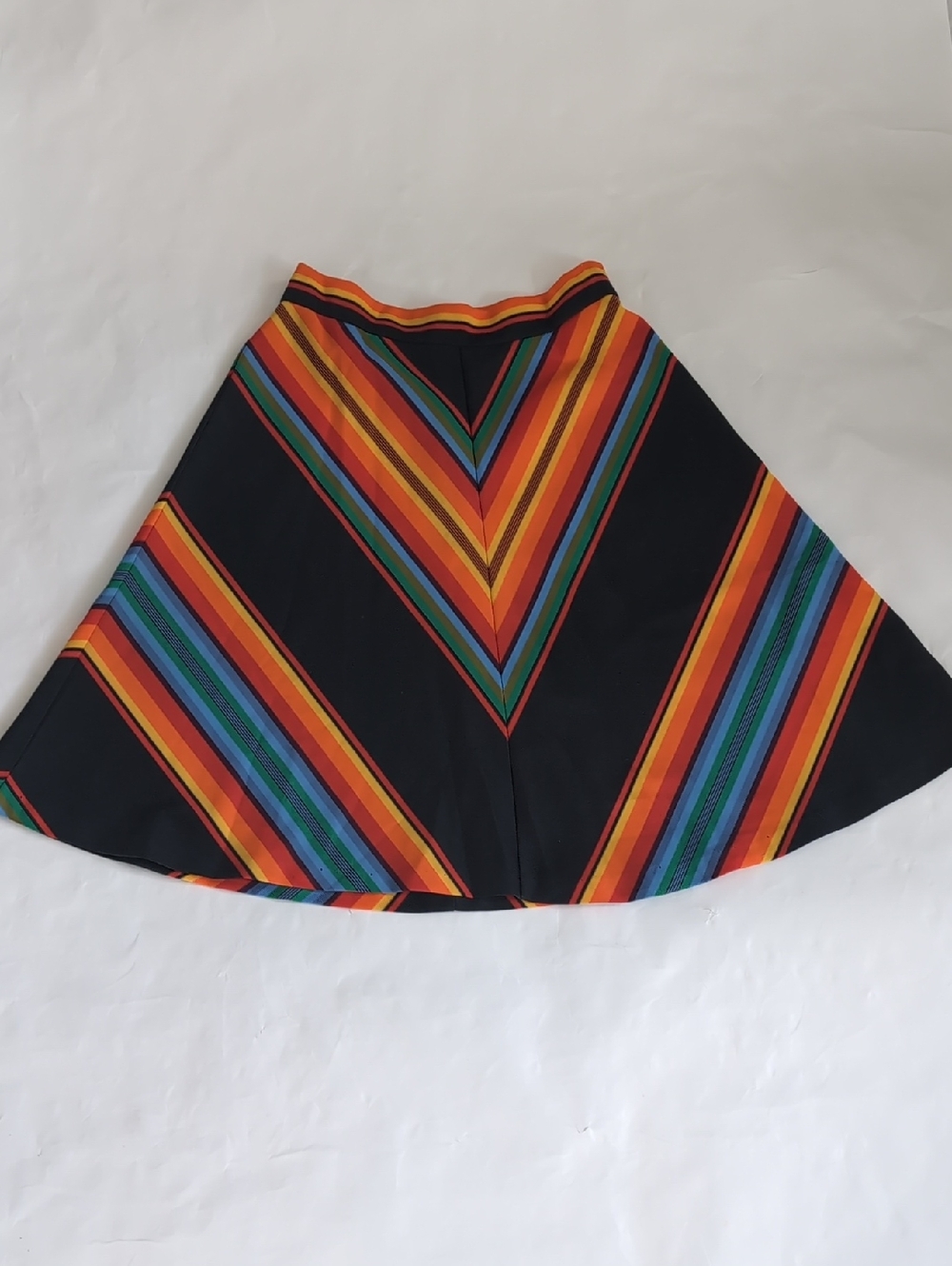 Black Circle Skirt with Vibrant Rainbow Multi-Color Stripes